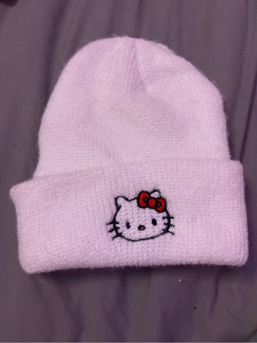 Hello Kitty Light Pink Knit Cuffed Beanie with Red Bow